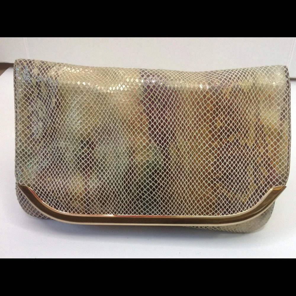 Banana Republic Bronze Clutch Metallic Snakeskin